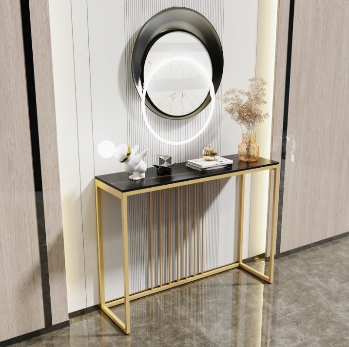 Modern Luxury Console Table – Gold Iron Frame with Waterproof Faux Marble Top