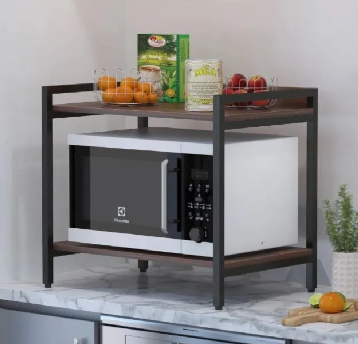 2-Tier Heavy-Duty Microwave Oven Rack – Iron Stand Kitchen Organizer with Waterproof PVC Shelves