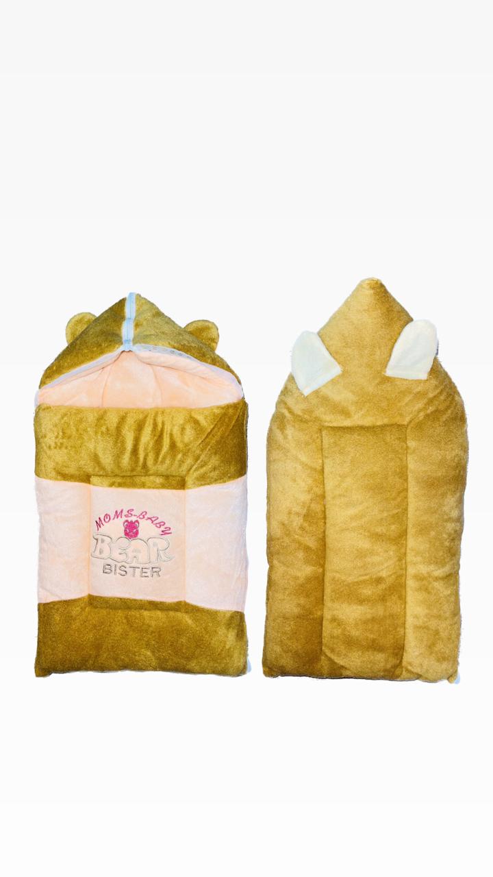 Baby Sleeping Bag with Bear Ears – Color Block Velvet Newborn Bunting Sack | Mom's Baby Bear Bister