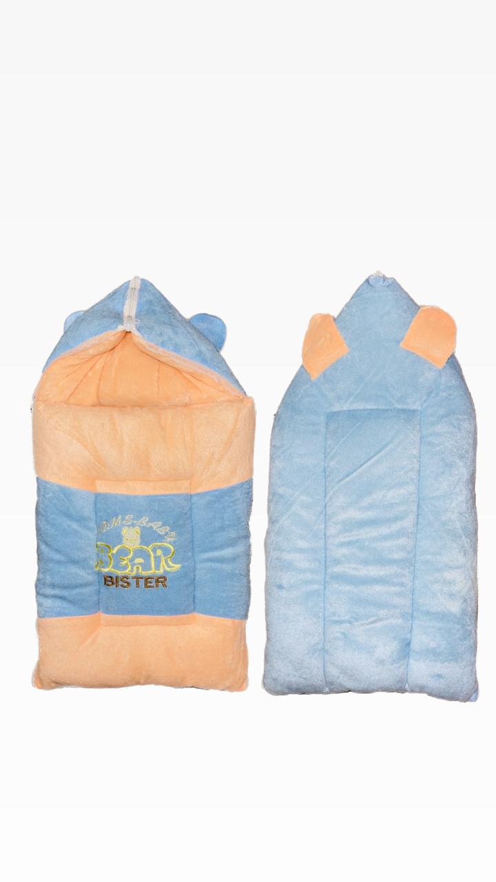 Baby Sleeping Bag with Bear Ears – Color Block Velvet Newborn Bunting Sack | Mom's Baby Bear Bister