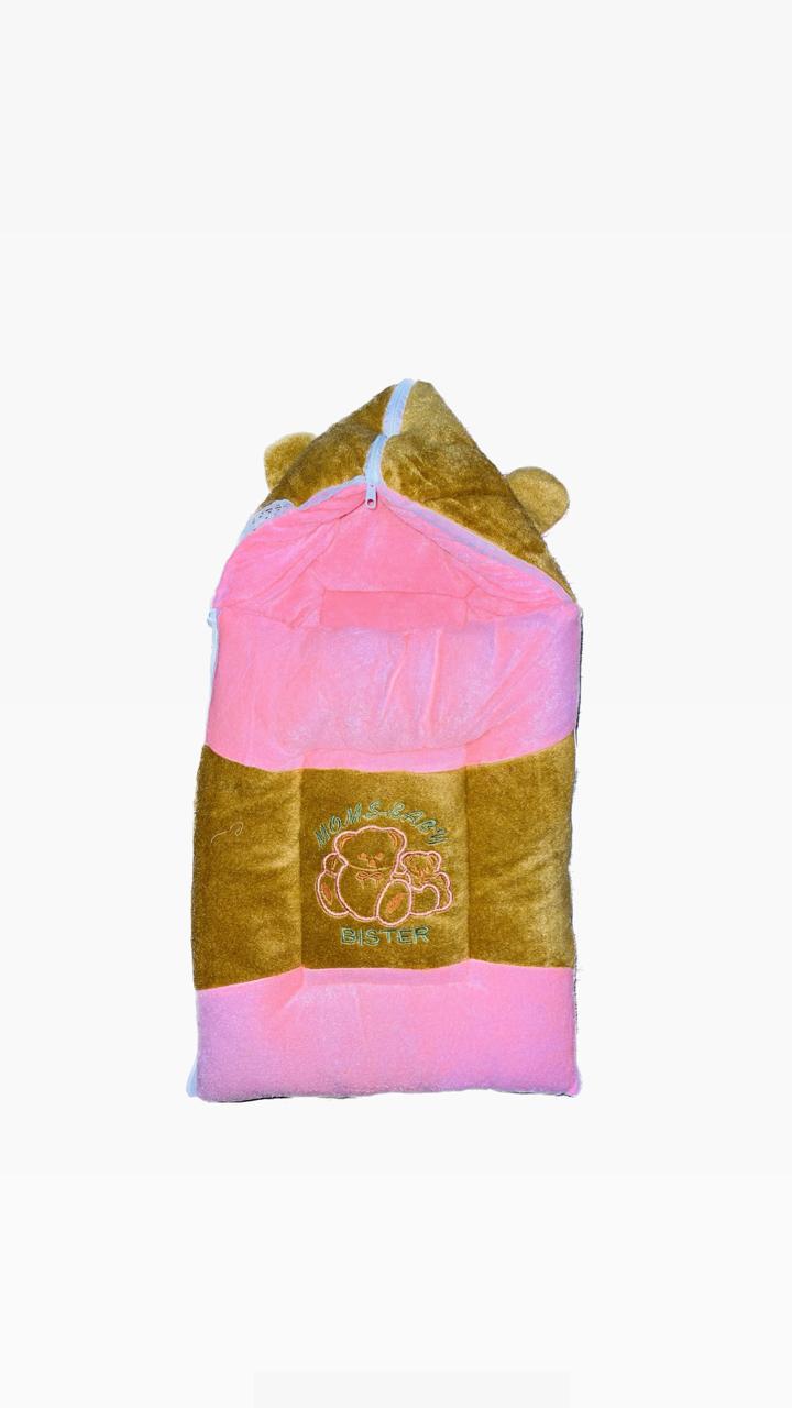 Baby Sleeping Bag with Bear Ears – Color Block Velvet Newborn Bunting Sack | Mom's Baby Bear Bister