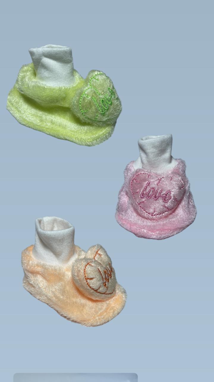 Newborn Baby Booties Set (Pack of 5) – Soft Plush Socks with Embroidered "Love" Heart Design