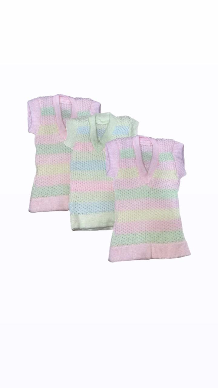 Newborn Knit Sweater Vests (Pack of 3) – Soft Wool Pastel Striped Inner Sweaters, Sizes S/M/L