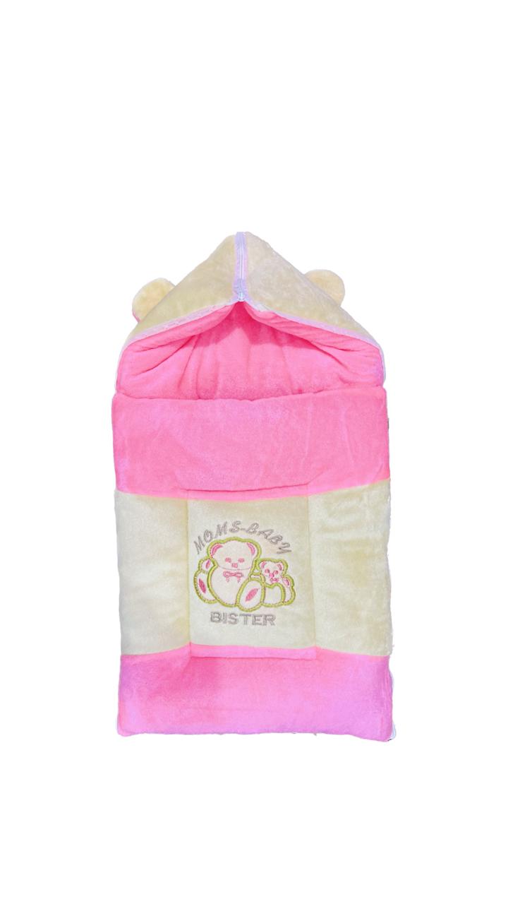 Baby Sleeping Bag with Bear Ears – Color Block Velvet Newborn Bunting Sack | Mom's Baby Bear Bister