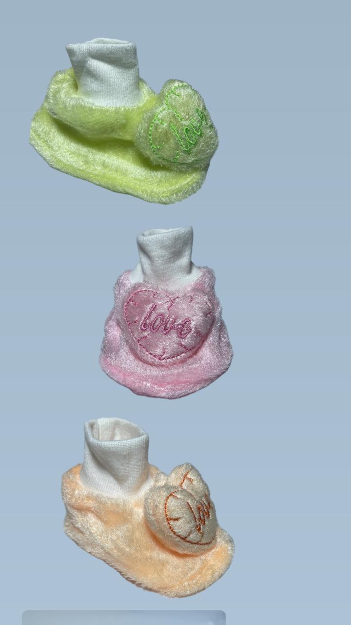 Newborn Baby Booties Set (Pack of 5) – Soft Plush Socks with Embroidered "Love" Heart Design