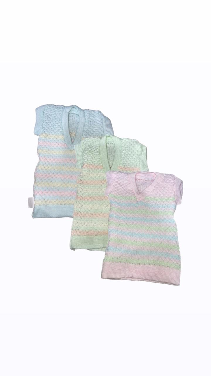 Newborn Knit Sweater Vests (Pack of 3) – Soft Wool Pastel Striped Inner Sweaters, Sizes S/M/L