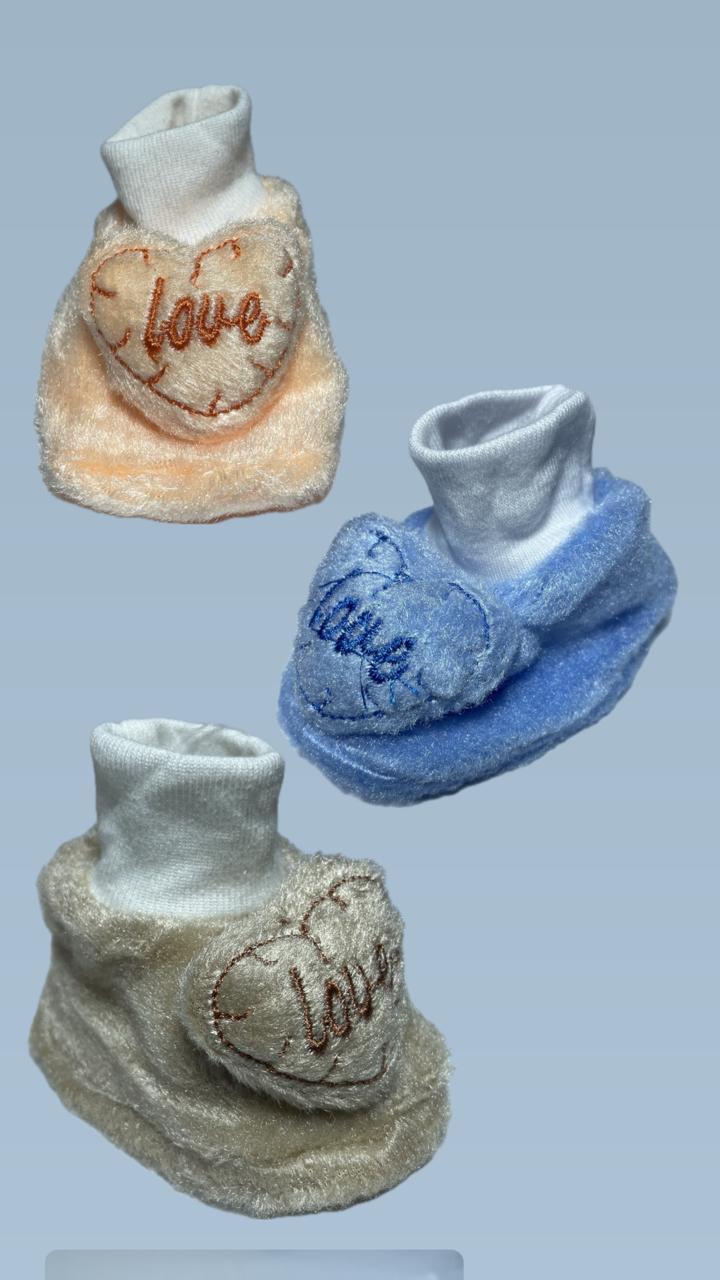 Newborn Baby Booties Set (Pack of 5) – Soft Plush Socks with Embroidered "Love" Heart Design