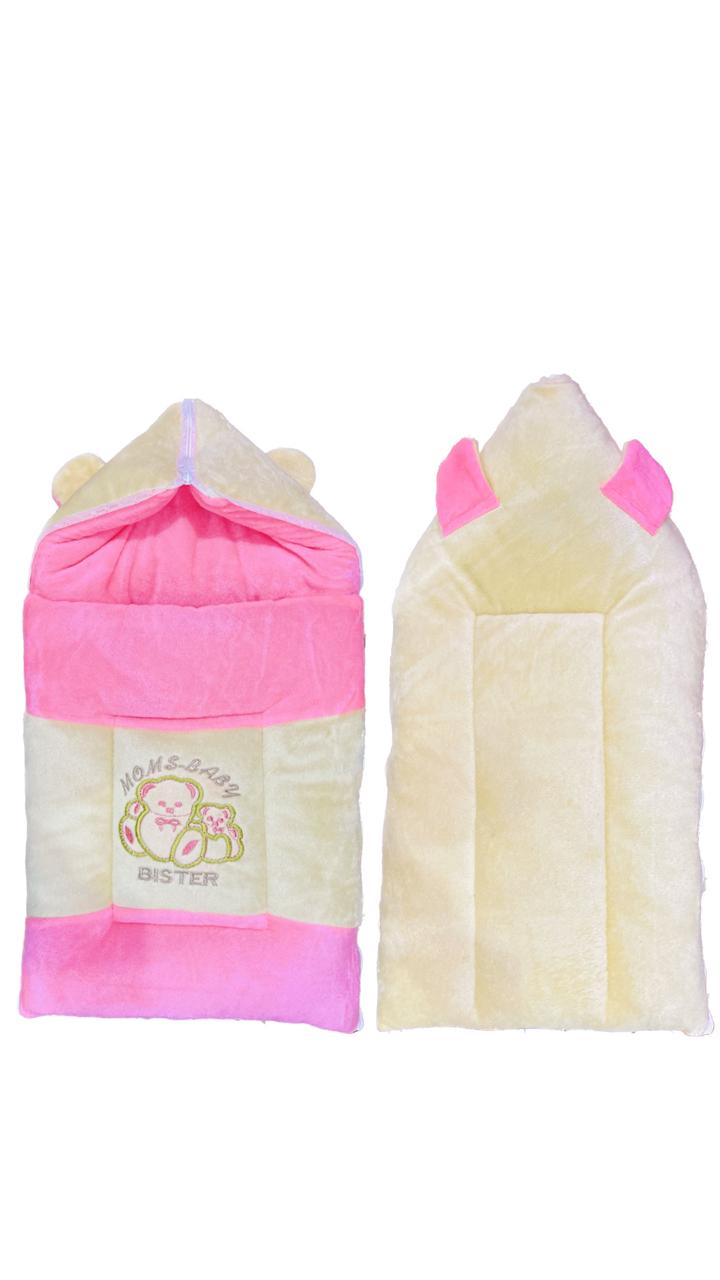 Baby Sleeping Bag with Bear Ears – Color Block Velvet Newborn Bunting Sack | Mom's Baby Bear Bister