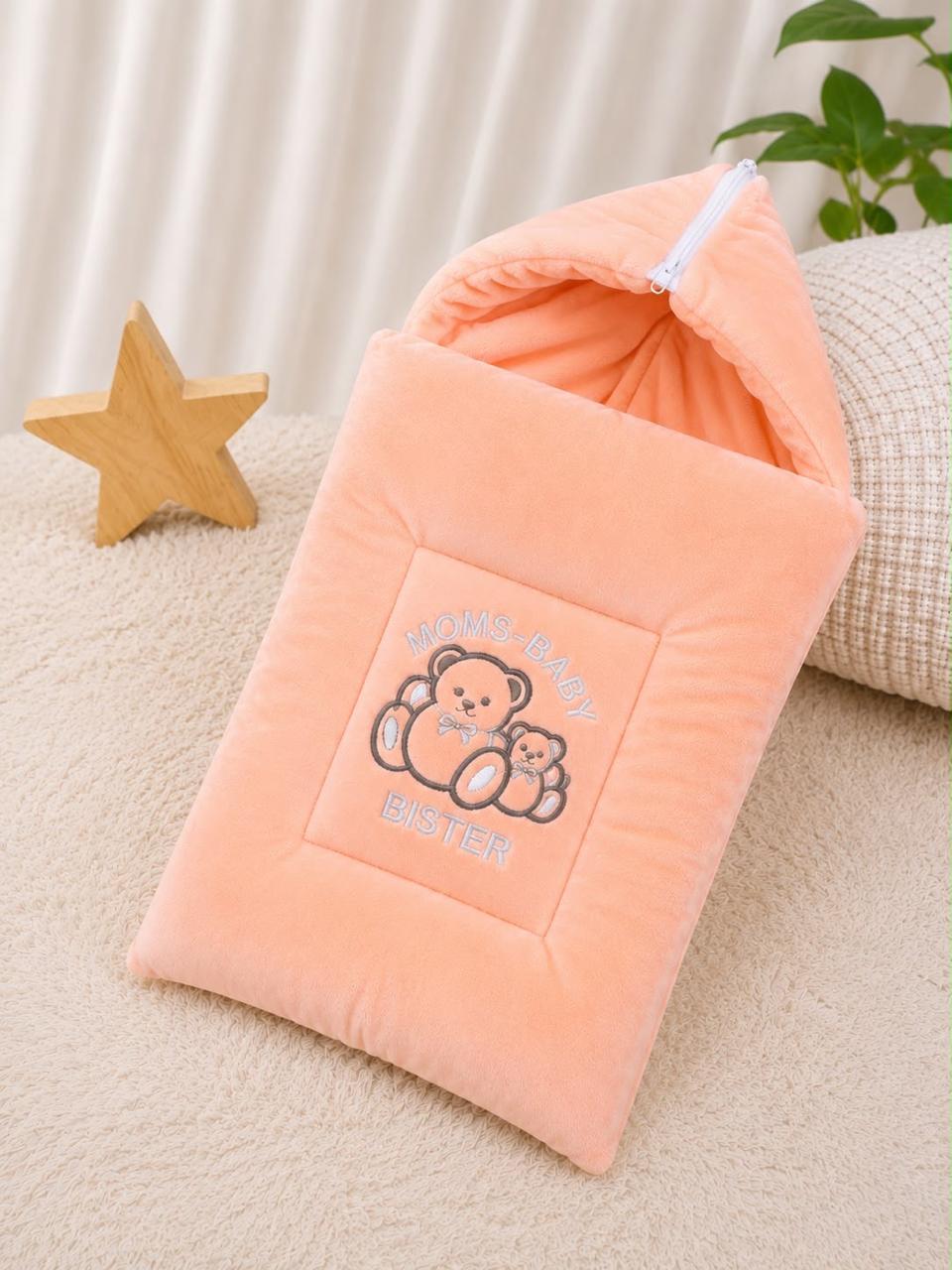 Baby Sleeping Bag – Soft Velvet Newborn Sack with Teddy Bear Embroidery | Baby Bister