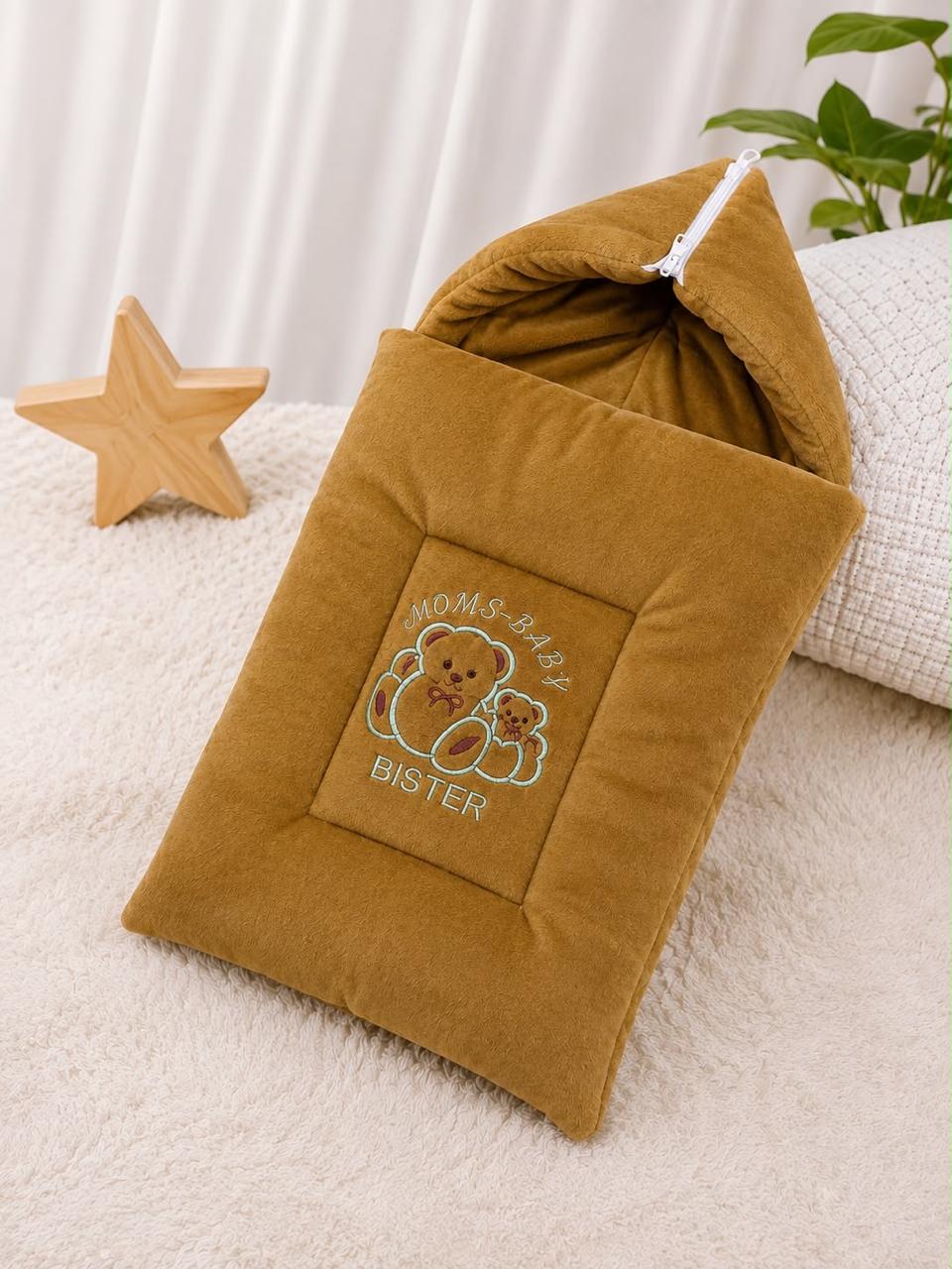 Baby Sleeping Bag – Soft Velvet Newborn Sack with Teddy Bear Embroidery | Baby Bister