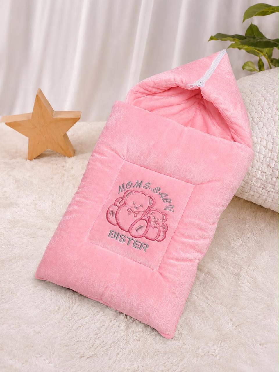 Baby Sleeping Bag – Soft Velvet Newborn Sack with Teddy Bear Embroidery | Baby Bister