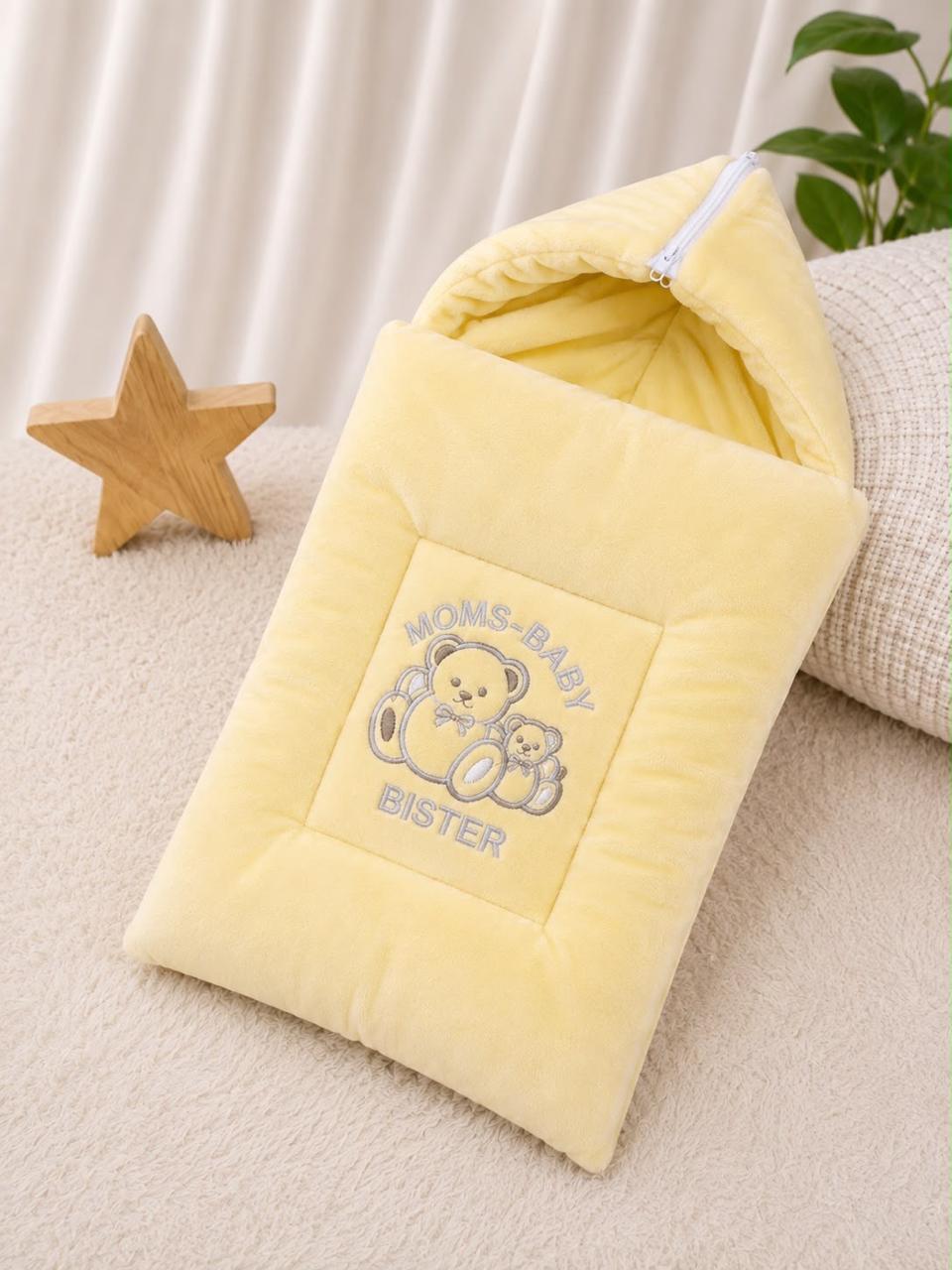 Baby Sleeping Bag – Soft Velvet Newborn Sack with Teddy Bear Embroidery | Baby Bister